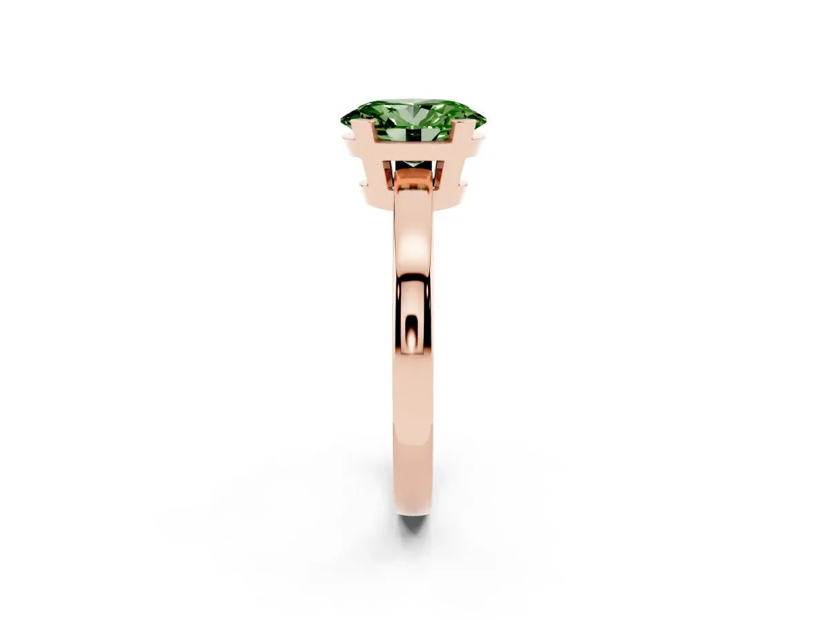 Fancy Green Oval Cut Cut Solitaire Ring with Four-Prong Setting and Classic Band Rose gold