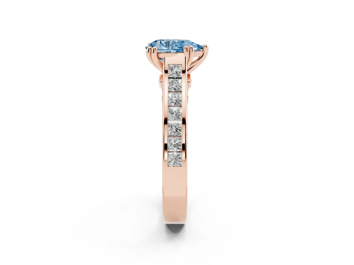 Fancy Blue Pear Cut Cut Channel Set Solitaire Engagement Ring with Prong Setting Rose gold