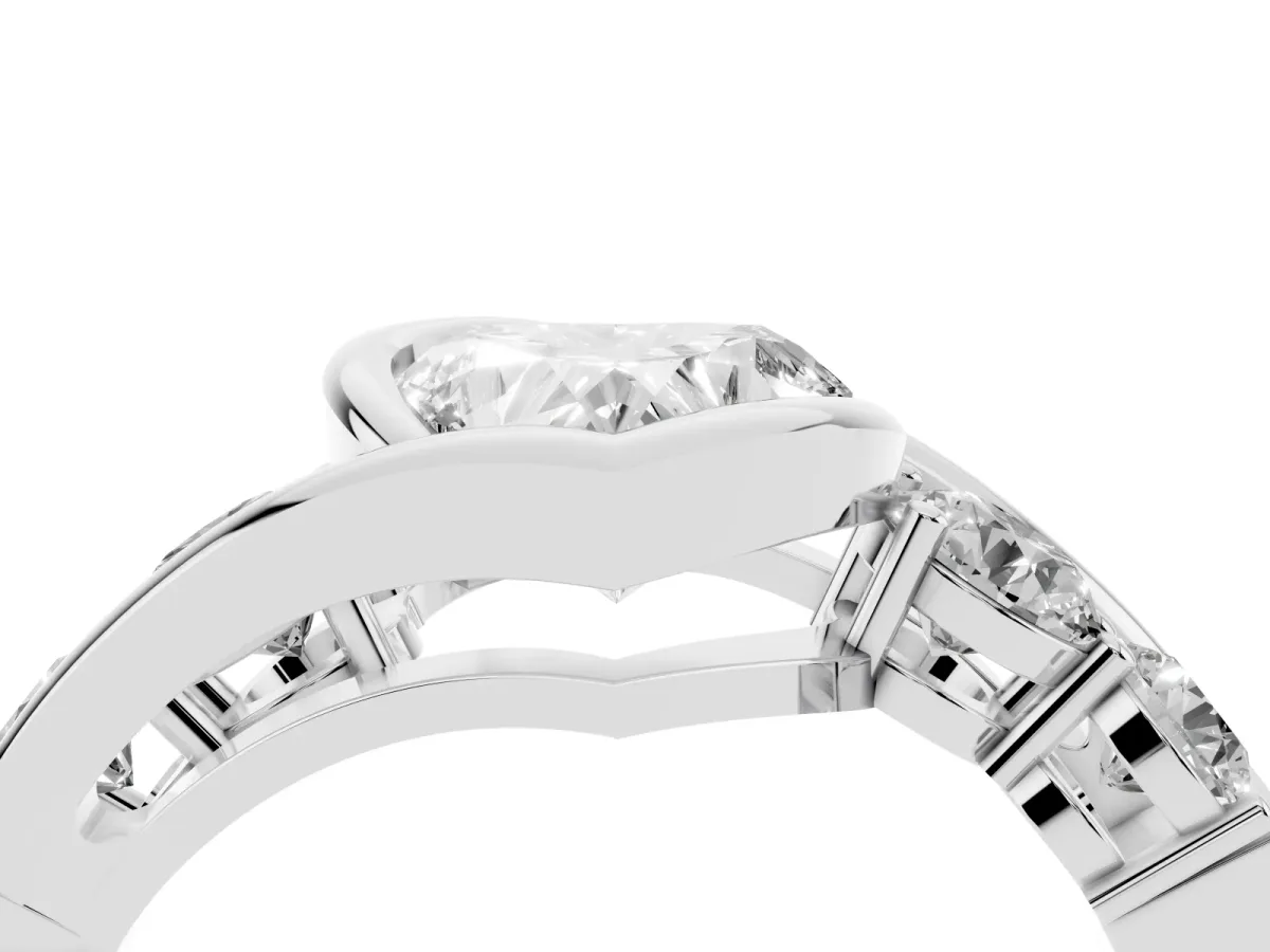 Bezel Set Heart Cut Diamond Bypass Ring with Round Accents Platinum