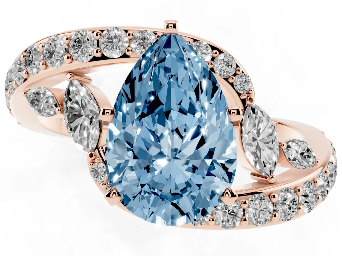 Fancy Blue Pear Cut Solitaire with Pavé Twist Band and Four-Prong Setting Rose gold