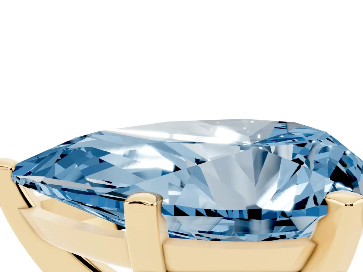 Fancy Blue Pear Cut Diamond Solitaire Ring with Prong Setting and Classic Band Yellow gold