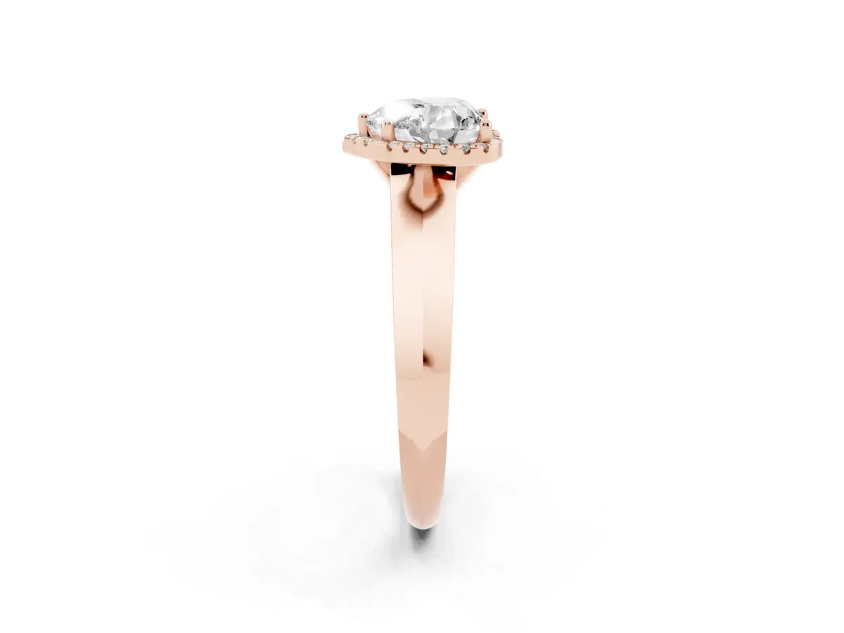 Heart Cut Halo Diamond Ring with Cathedral Band and Four-Prong Setting Rose gold