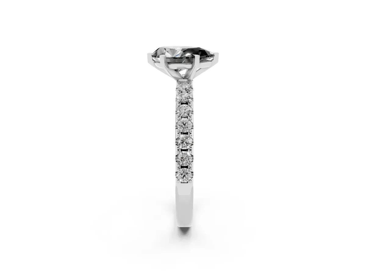 Fancy Black Pear Cut Diamond Solitaire Pavé Band with Four-Prong Setting Silver