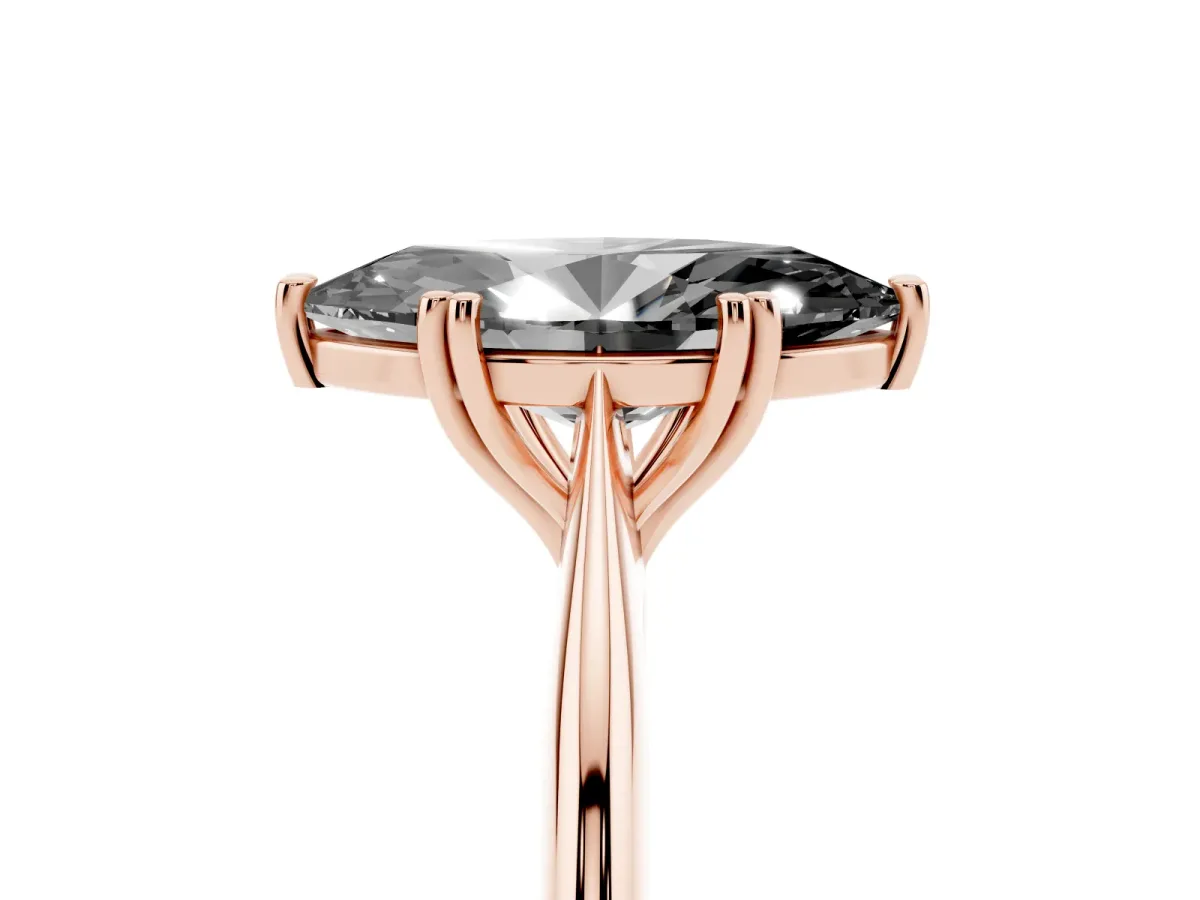 Fancy Black Marquise Cut Solitaire Diamond Ring with Six-Prong Setting and Classic Band Rose gold