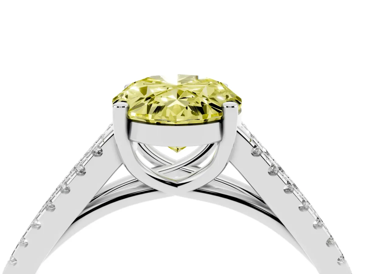Fancy Yellow Oval Cut Diamond Solitaire Engagement Ring with Split Shank Pavé Band Platinum