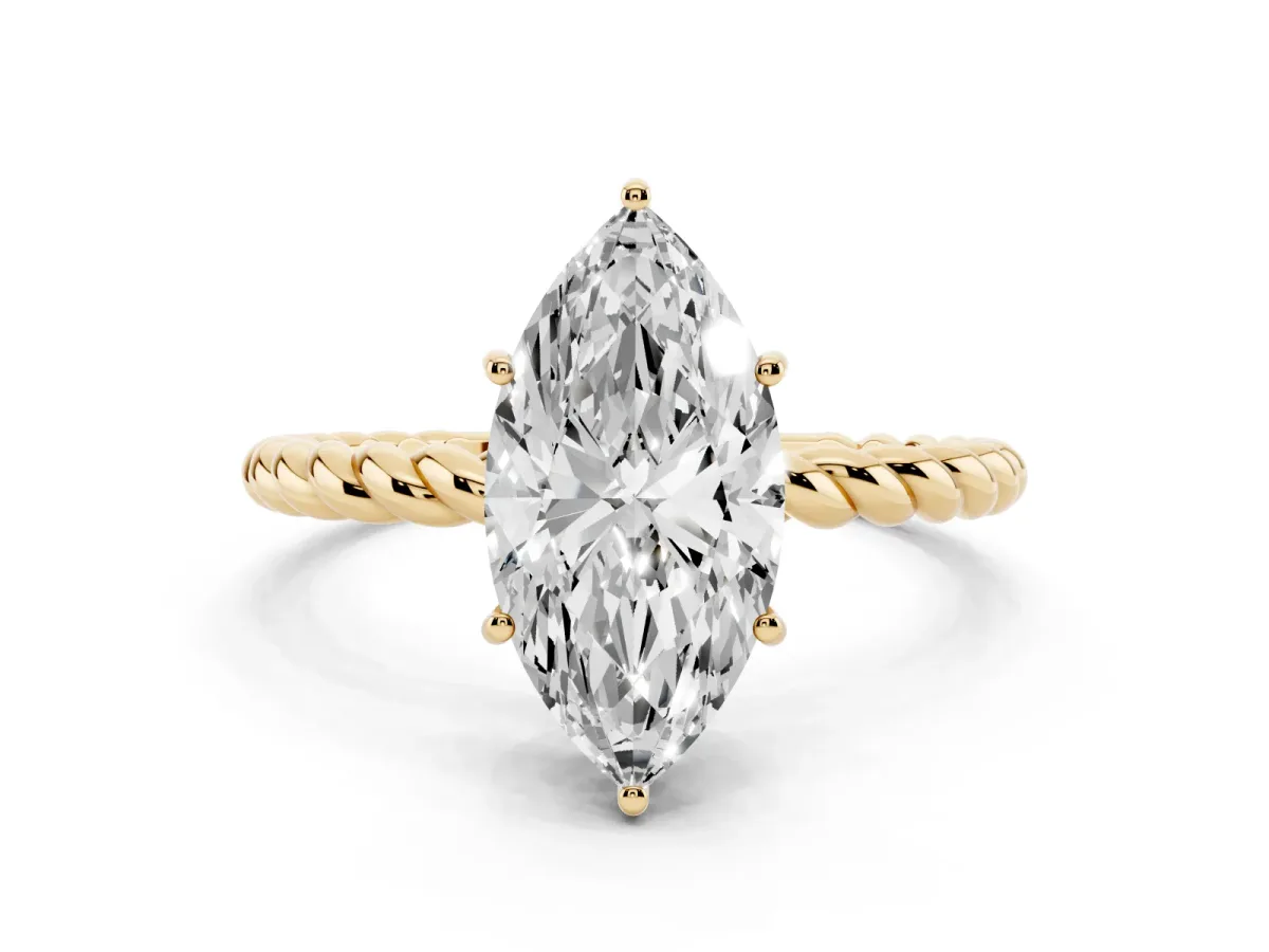 Marquise Cut Solitaire Twisted Band 4-Prong Ring Yellow gold