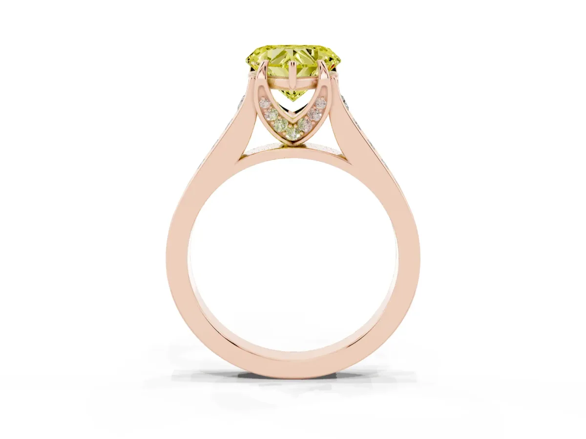 Fancy Yellow Heart Cut Brilliant Cut Diamond Engagement Ring with Pavé Band and Four-Prong Setting Rose gold