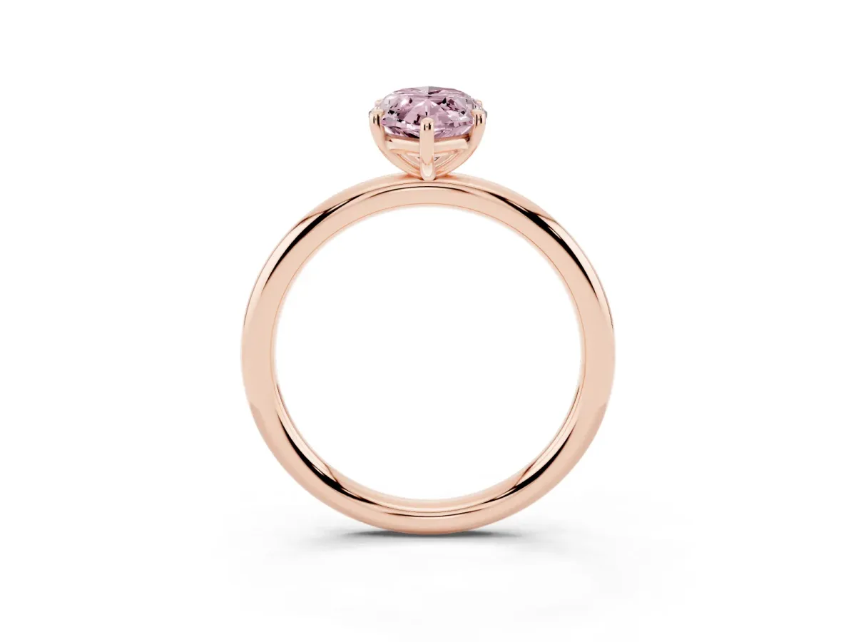 Fancy Pink Oval Cut Solitaire Diamond Ring with Four-Prong Setting on a Plain Band Rose gold
