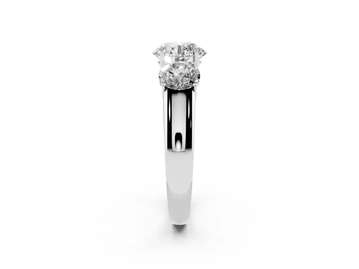 Three-Stone Round Cut Cut Diamond Ring with Prong Setting and Classic Band Silver