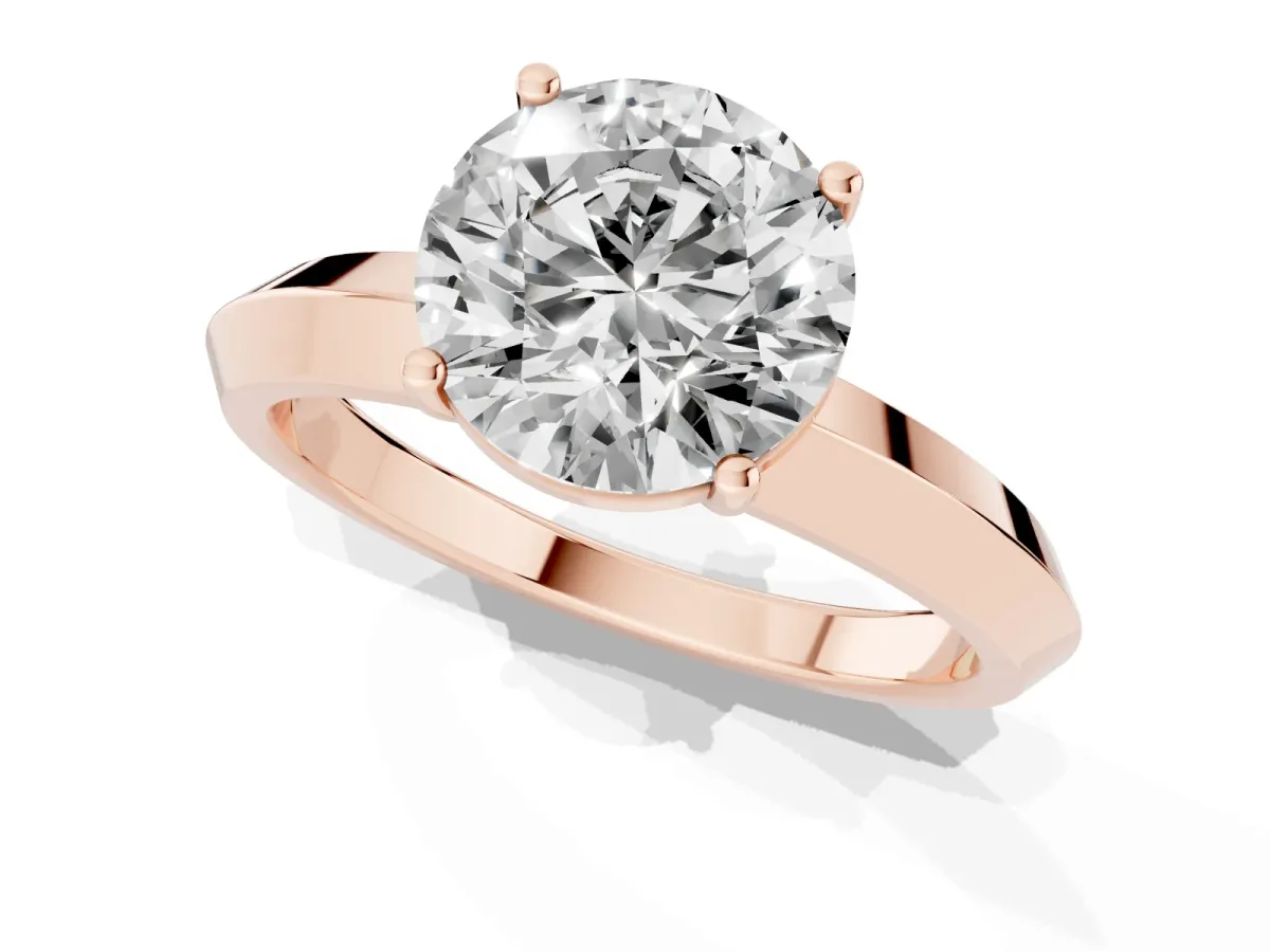 Round Cut Cut Solitaire Engagement Ring with Flat Band and Four-Prong Setting Rose gold