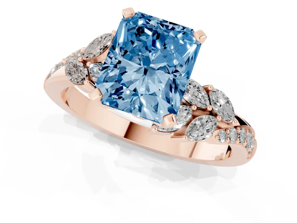 Fancy Blue Radiant Cut Solitaire Marquise Twist Band with Six-Prong Setting Rose gold