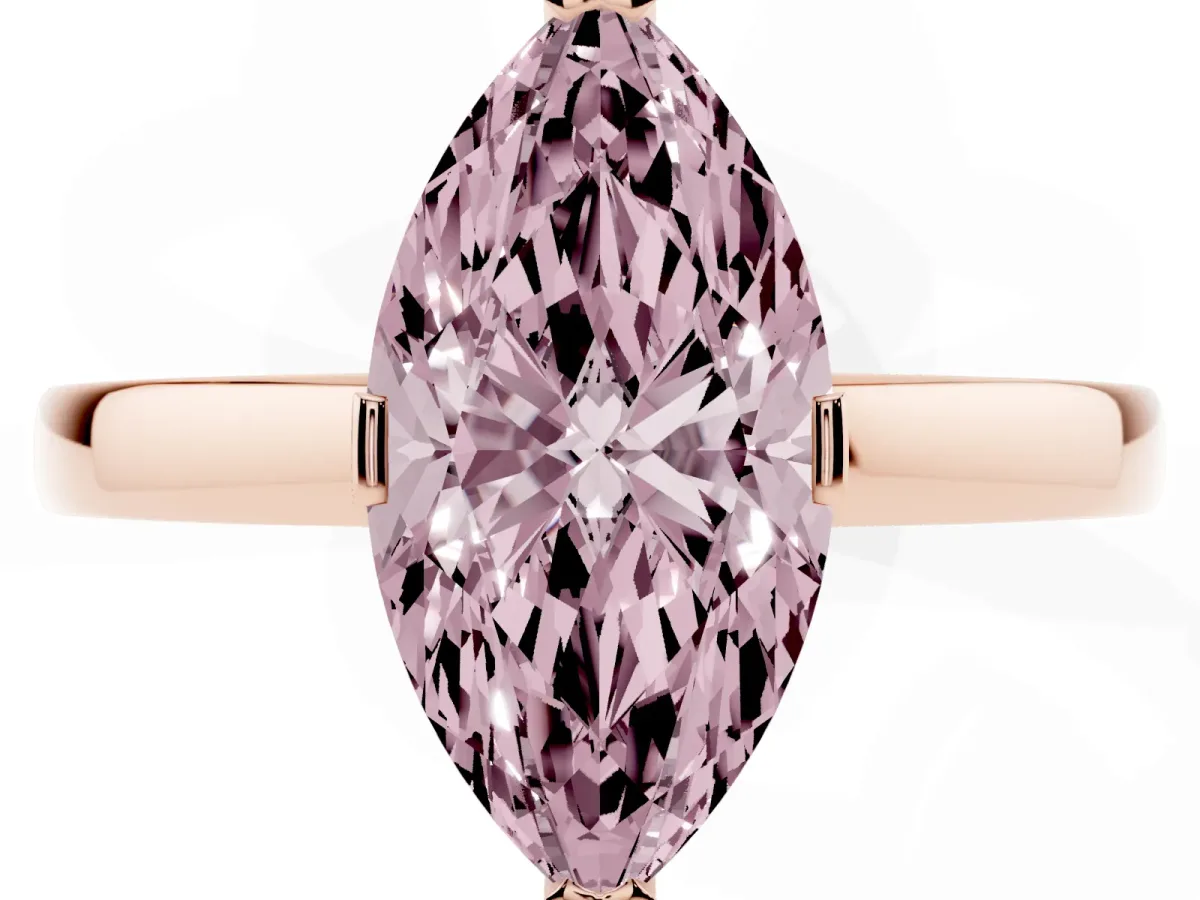 Fancy Pink Marquise Cut Cut Solitaire Ring with Four-Prong Setting and Classic Band Rose gold