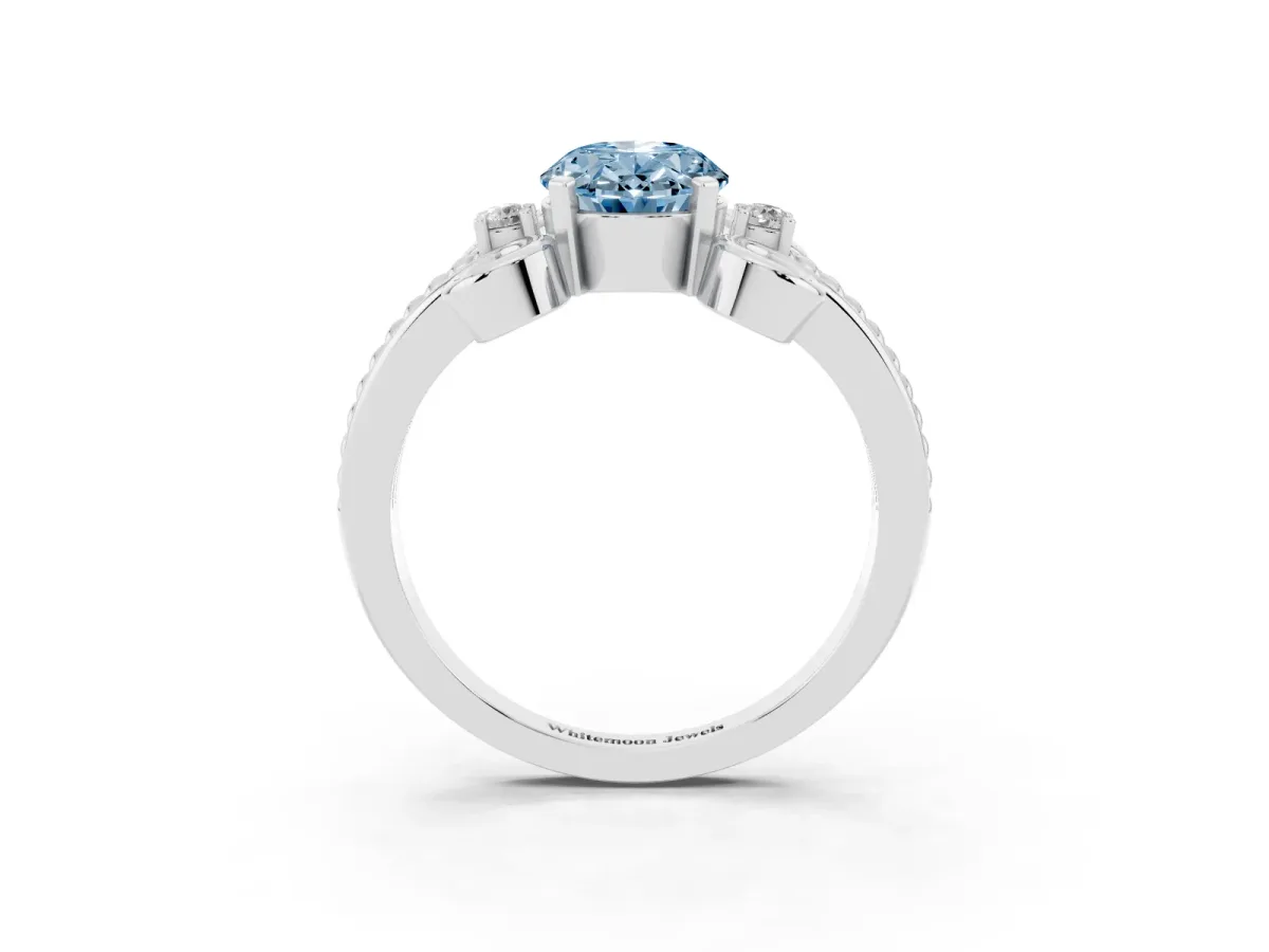 Fancy Blue Oval Cut Solitaire Twisted Band Scroll Prong Ring Silver