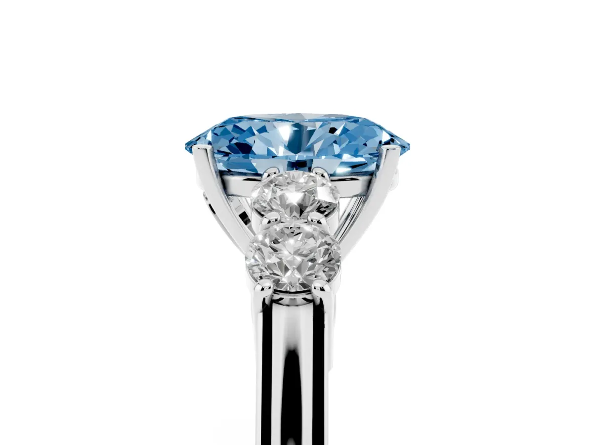 Fancy Blue Oval Cut Cut Diamond Five-Stone Prong Set White Gold Ring Silver