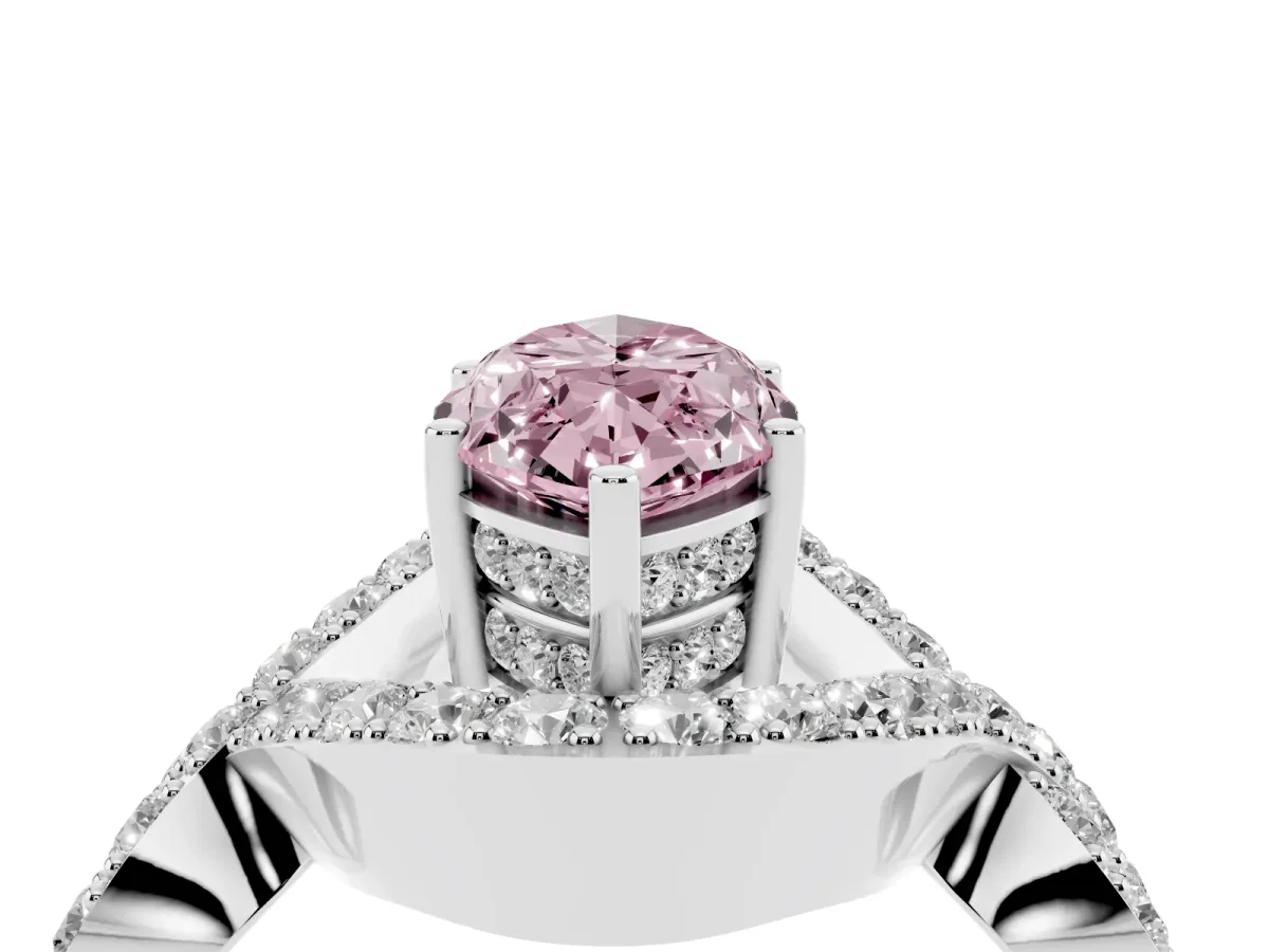 Fancy Pink Marquise Cut Solitaire Twist Band Pavé Diamond Engagement Ring Silver