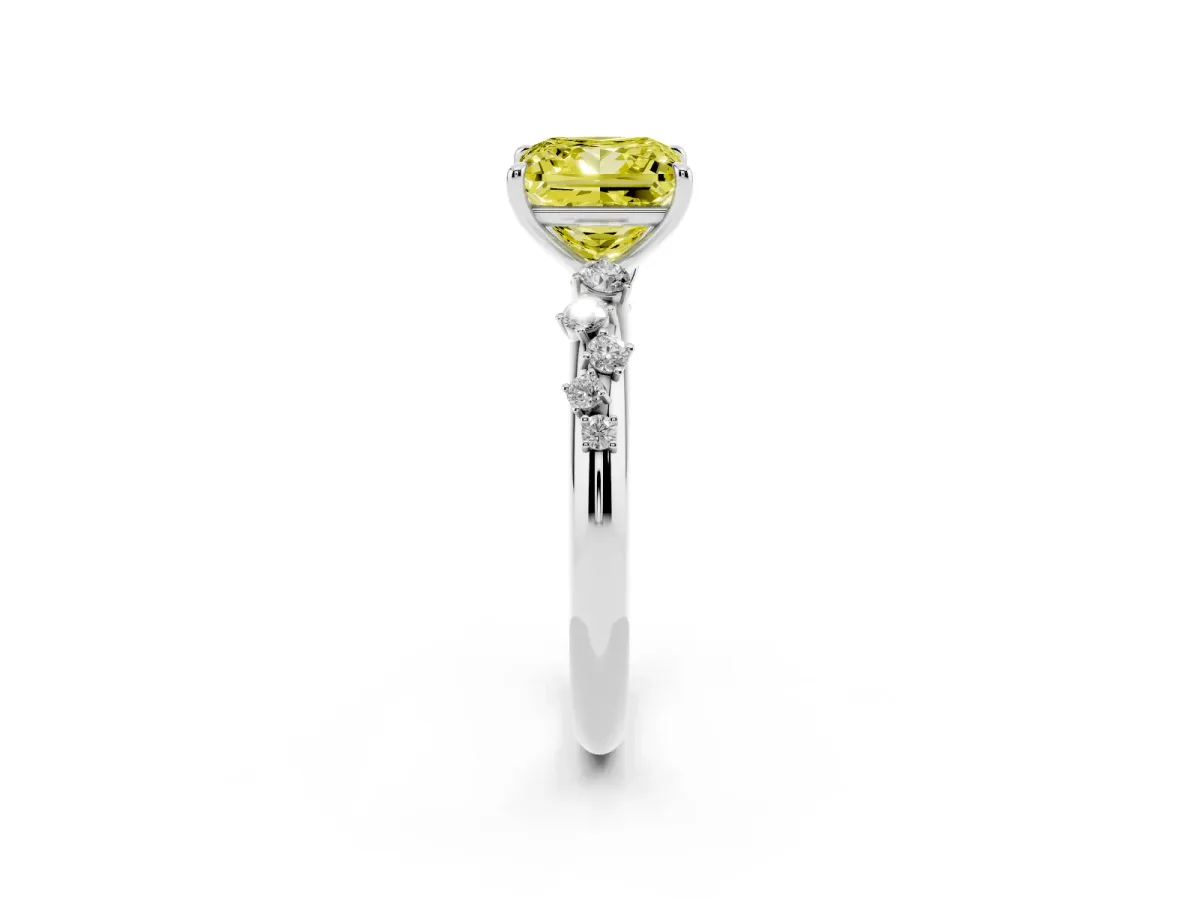 Fancy Yellow Princess Cut Diamond Cluster Prong-Set Solitaire Ring Silver