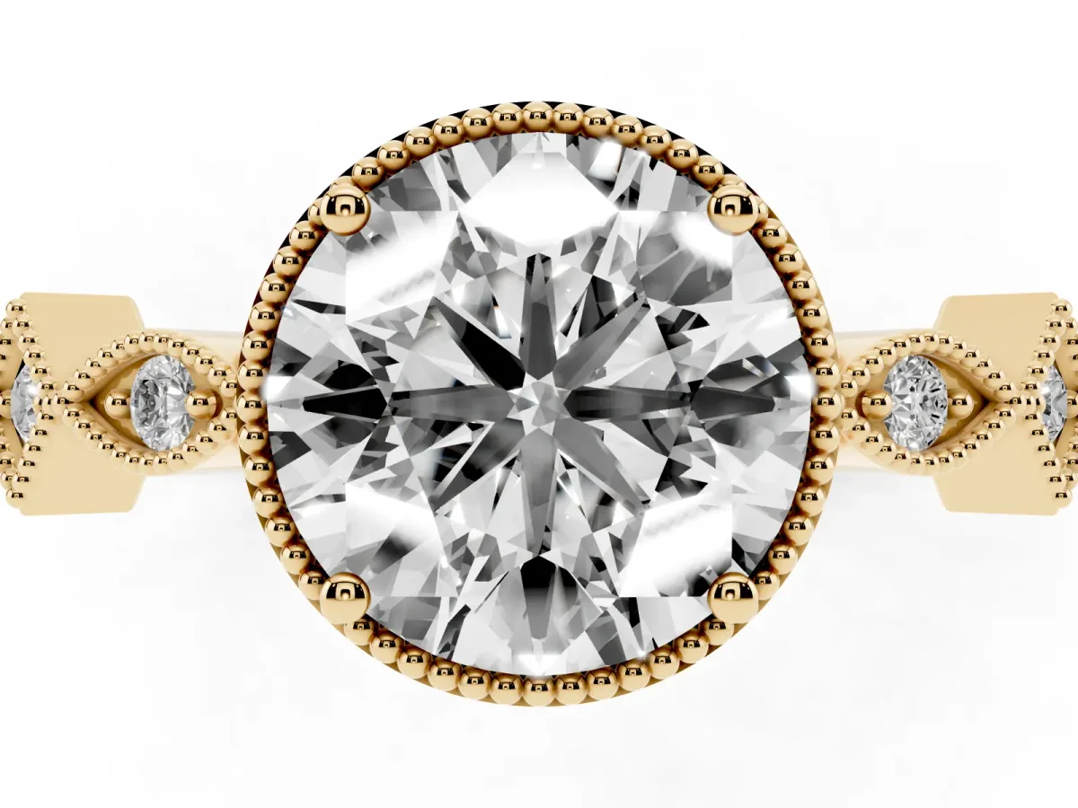 Round Cut Milgrain Marquise Diamond Twist Band Ring Yellow gold