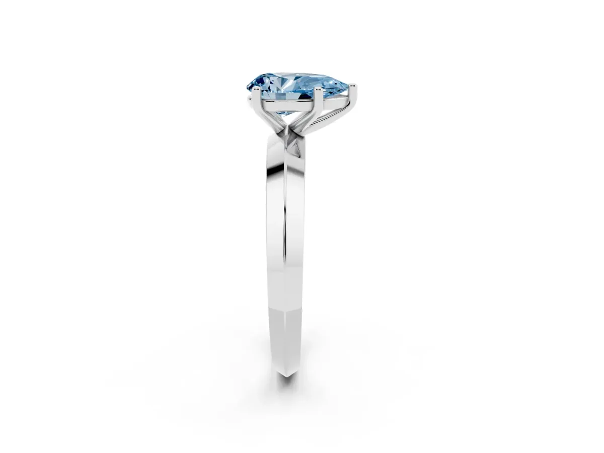 Fancy Blue Pear Cut Cut Solitaire Engagement Ring with Flat Band and Four-Prong Setting Platinum