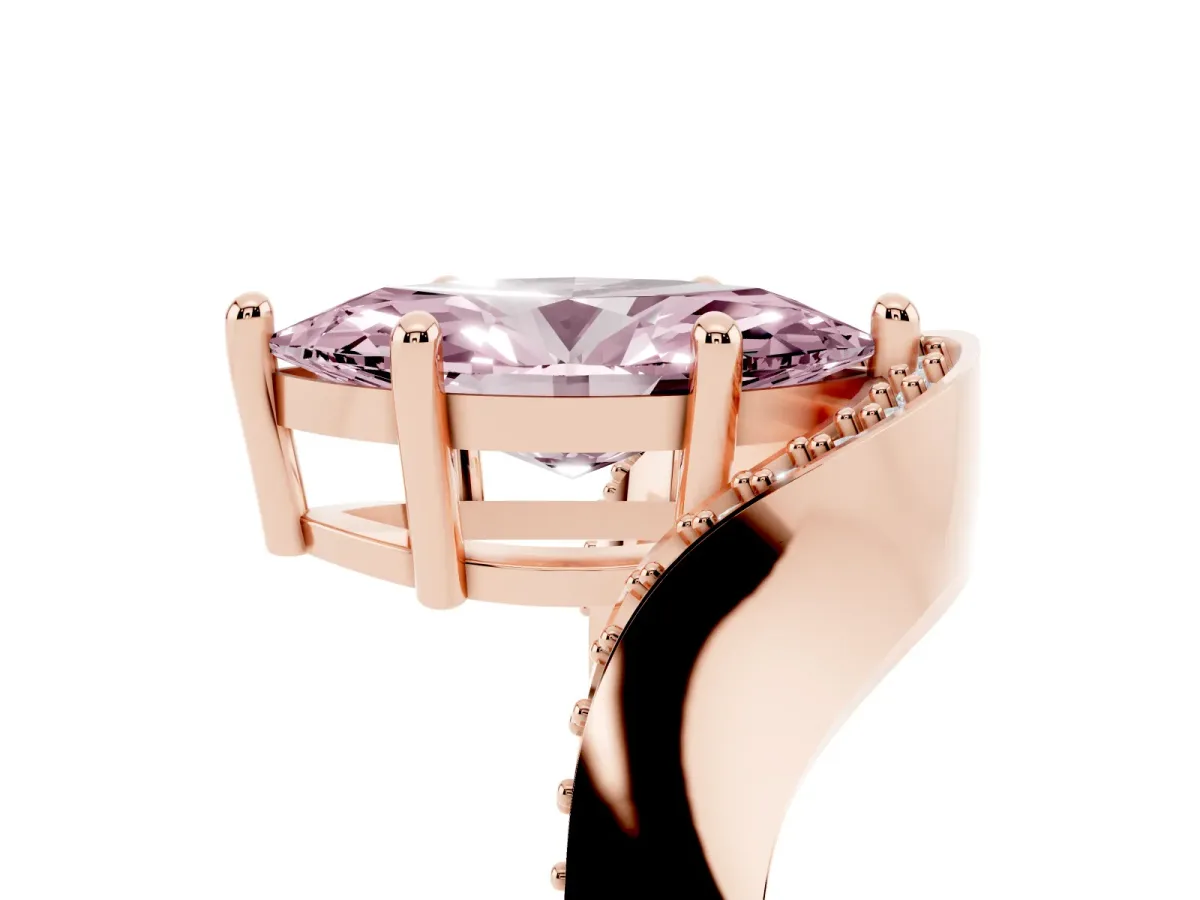 Fancy Pink Marquise Cut Solitaire Diamond Engagement Ring with Pave Band and Four-Prong Setting Rose gold