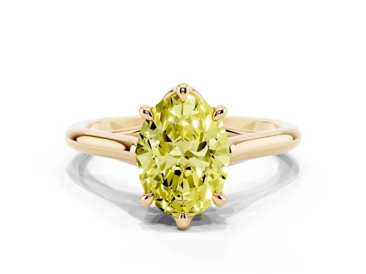 Fancy Yellow Oval Cut Solitaire Engagement Ring with Six-Prong Setting and Classic Band Yellow gold