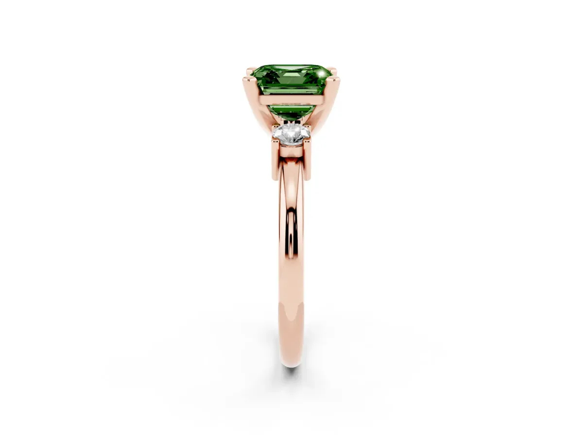 Fancy Green Three-Stone Asscher Cut Cut Diamond Solitaire with Prong Setting and Classic Band Rose gold