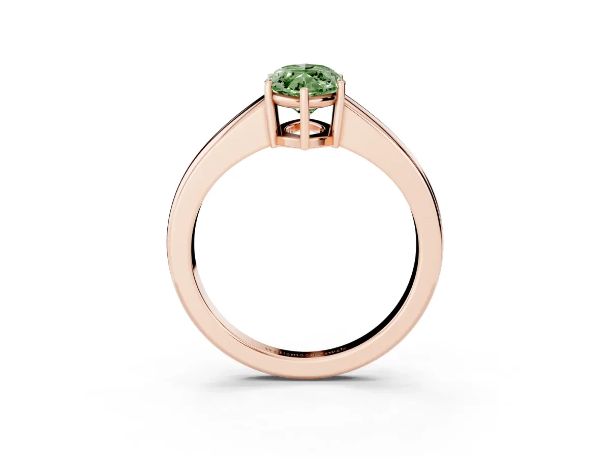 Fancy Green Marquise Cut Solitaire Diamond Ring with Tapered Band and Four-Prong Setting Rose gold