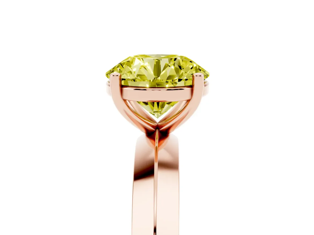 Fancy Yellow Round Cut Cut Solitaire Engagement Ring with Flat Band and Four-Prong Setting Rose gold