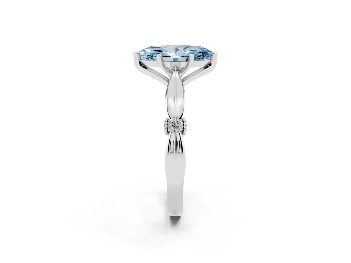 Fancy Blue Marquise Cut Solitaire Diamond Twisted Band with Four-Prong Setting Silver
