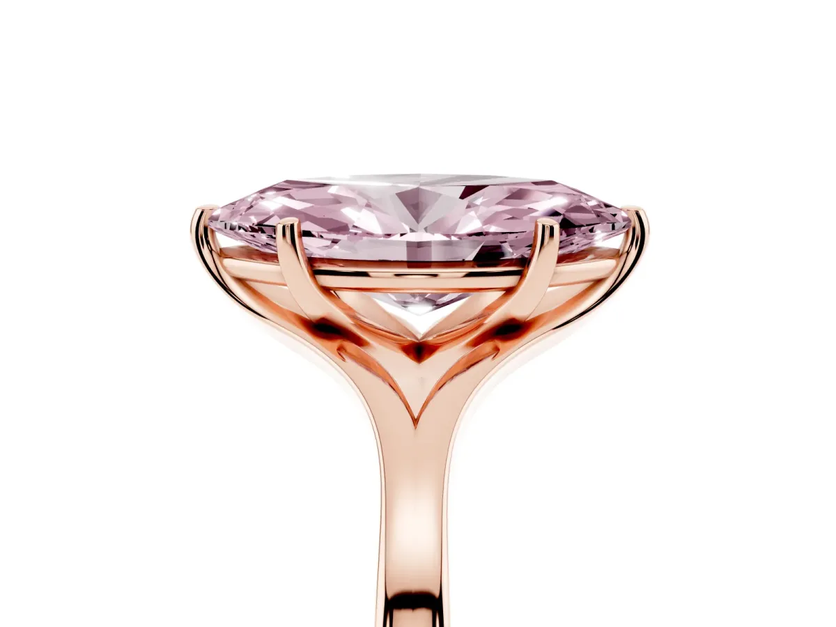 Fancy Pink Marquise Cut Solitaire Diamond Ring with Six-Prong Setting and Tapered Band Rose gold