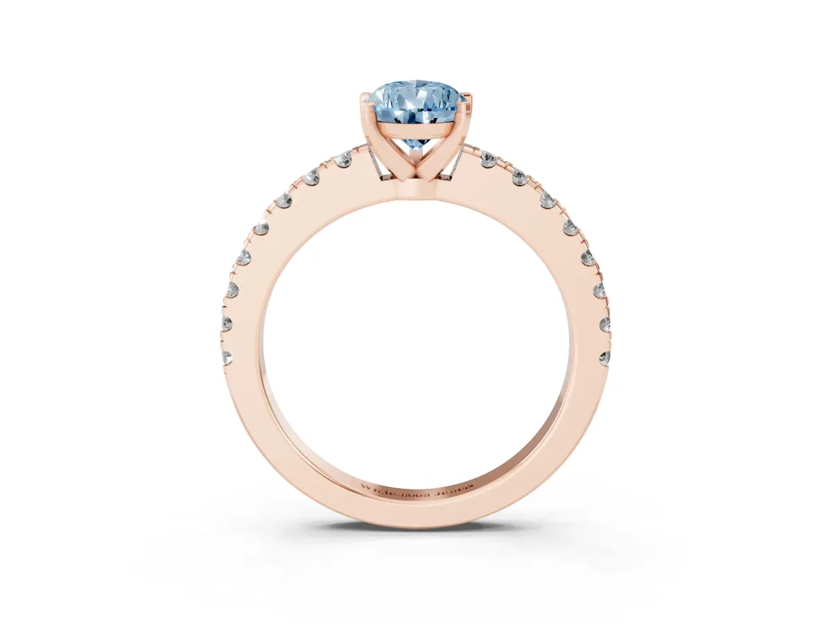 Fancy Blue Pear Cut Solitaire Diamond with Pavé Band and Four-Prong Setting Rose gold