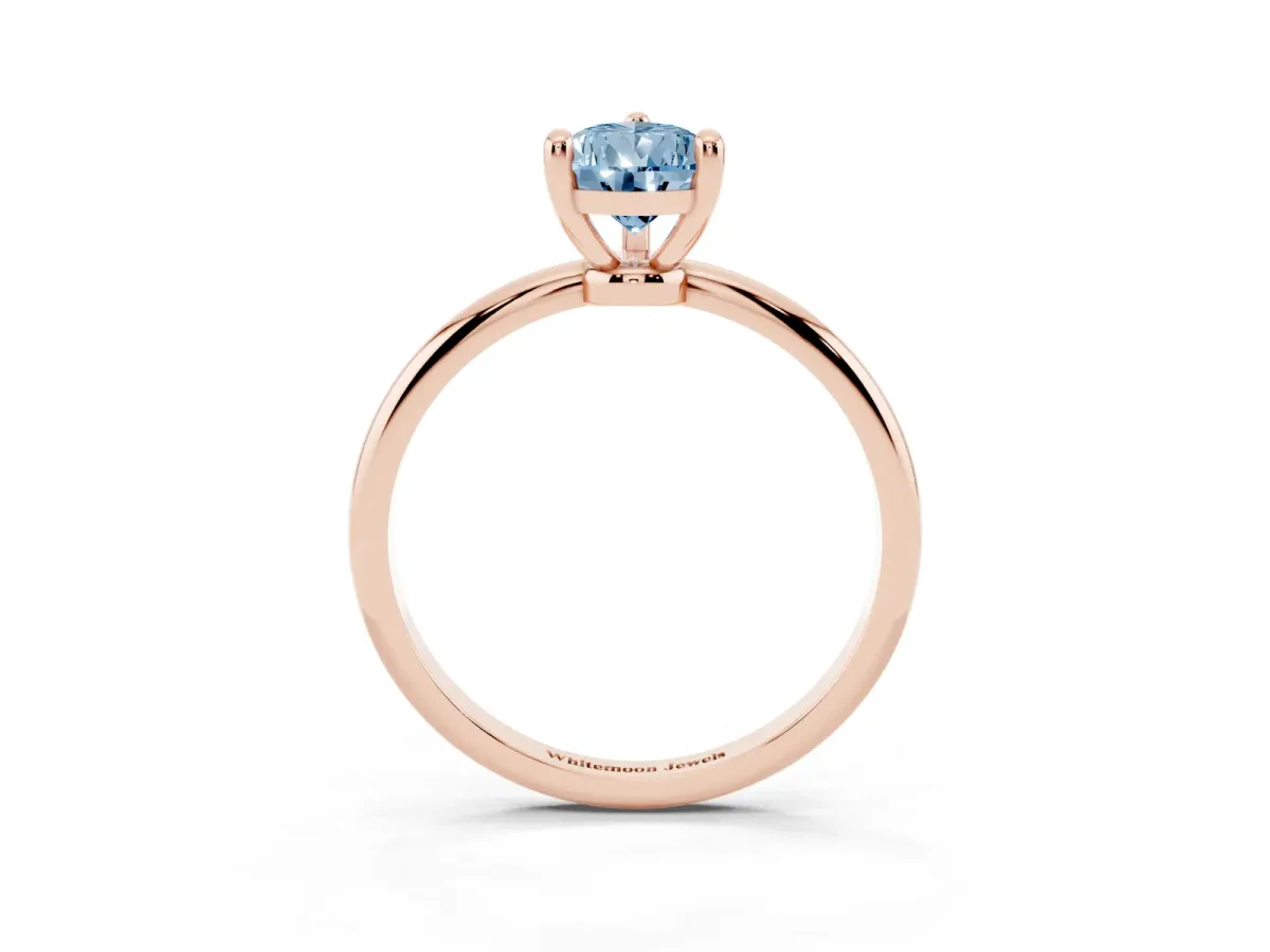 Fancy Blue Pear Cut Solitaire Diamond Ring with 4-Prong Setting on a Classic Band Rose gold