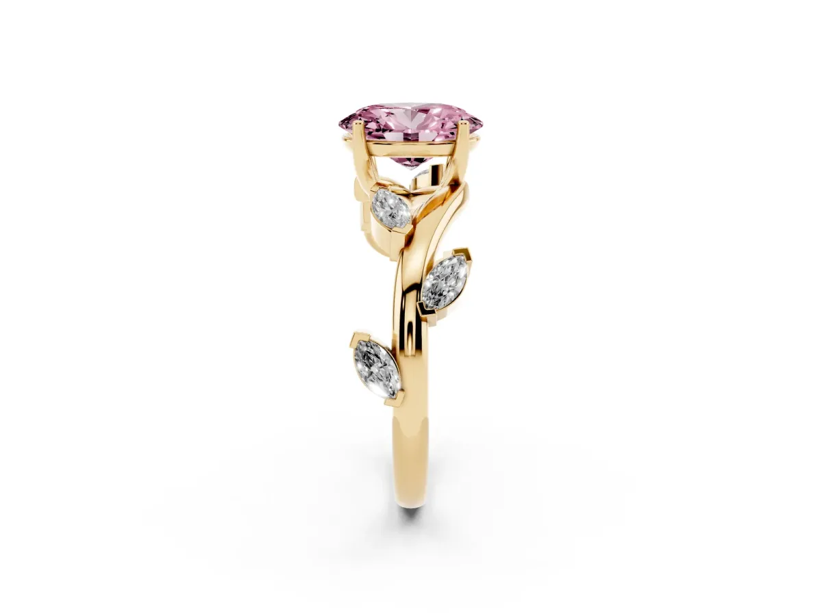 Fancy Pink Oval Cut Solitaire Twisted Band Marquise Accent Prong Setting Ring Yellow gold