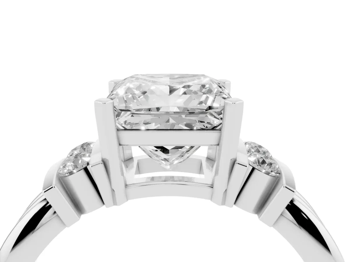 Princess Cut Cut Three-Stone Channel Set Ring with Bar Prongs Silver