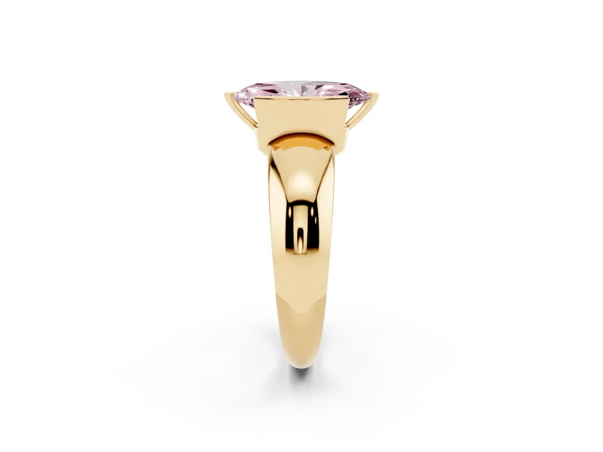 Fancy Pink Marquise Cut Solitaire Tension Set Diamond Ring with Wide Band Yellow gold