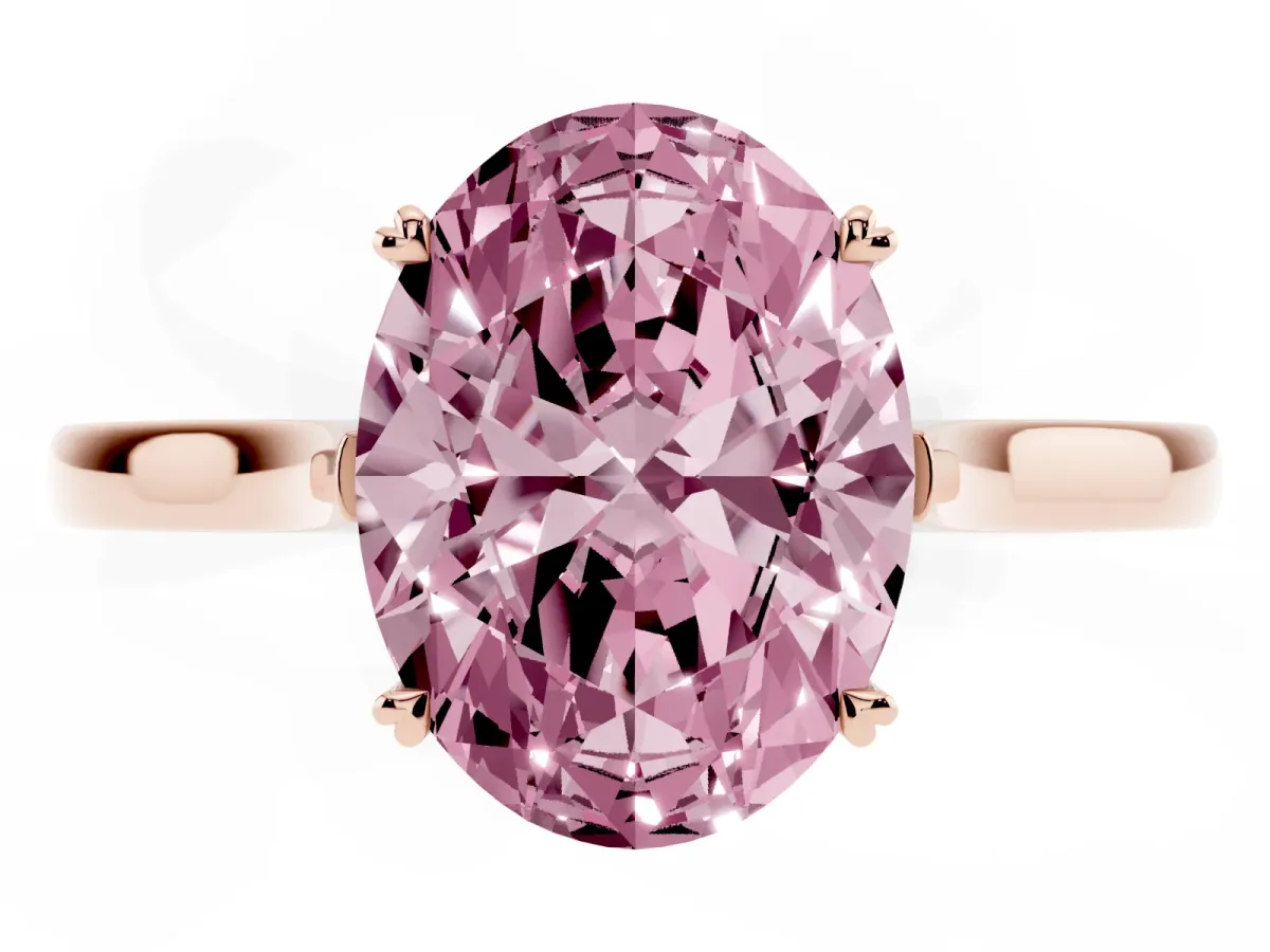 Fancy Pink Oval Cut Solitaire Heart Prong Engagement Ring with Tapered Band Rose gold