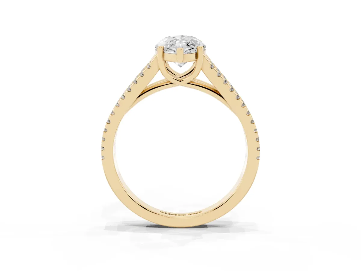 Marquise Cut Diamond Solitaire Engagement Ring with Split Shank Pavé Band Yellow gold