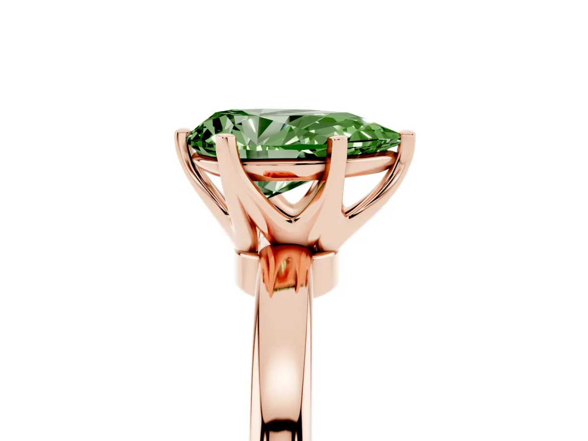 Fancy Green Pear Cut Solitaire Diamond Ring with Six-Prong Setting on a Classic Band Rose gold