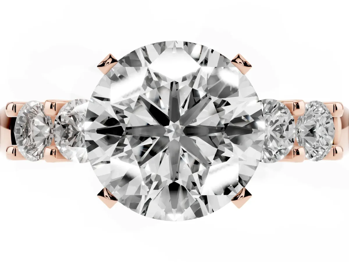 Round Cut Brilliant Cut Diamond Five-Stone Prong Set Engagement Ring with Channel Band Rose gold