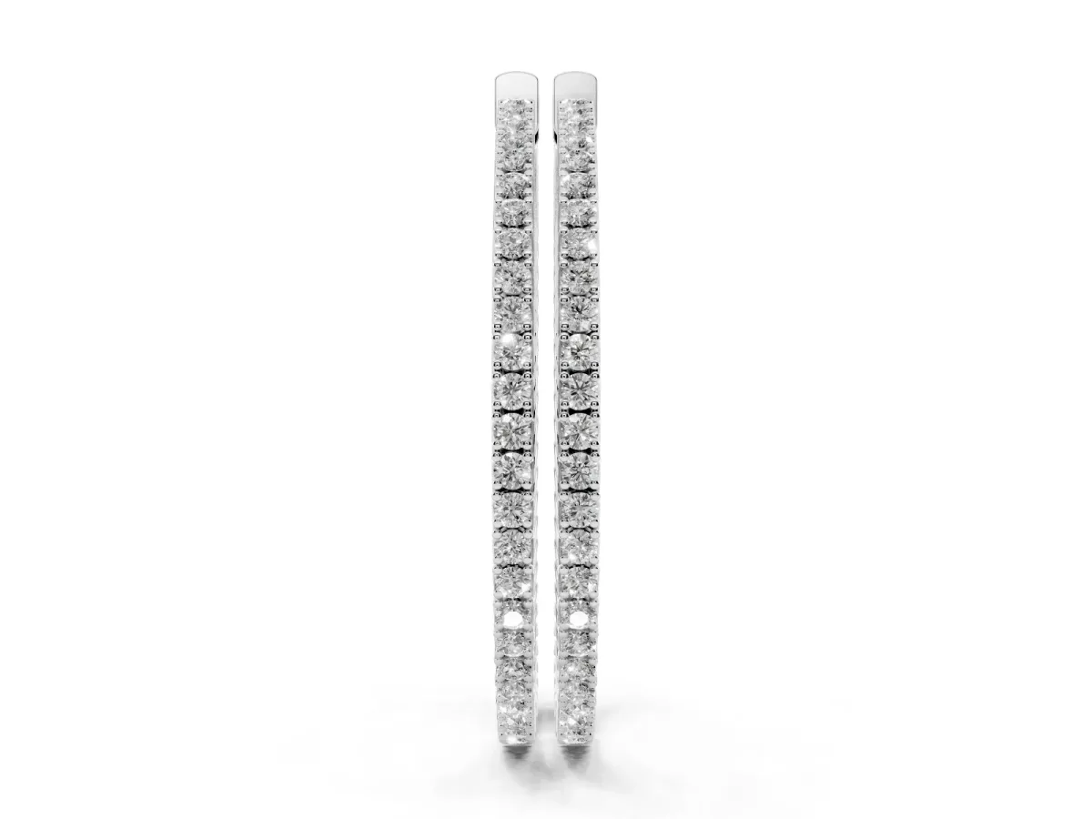 Round Cut Pave Diamond Hoop Earrings with Prong Setting Silver