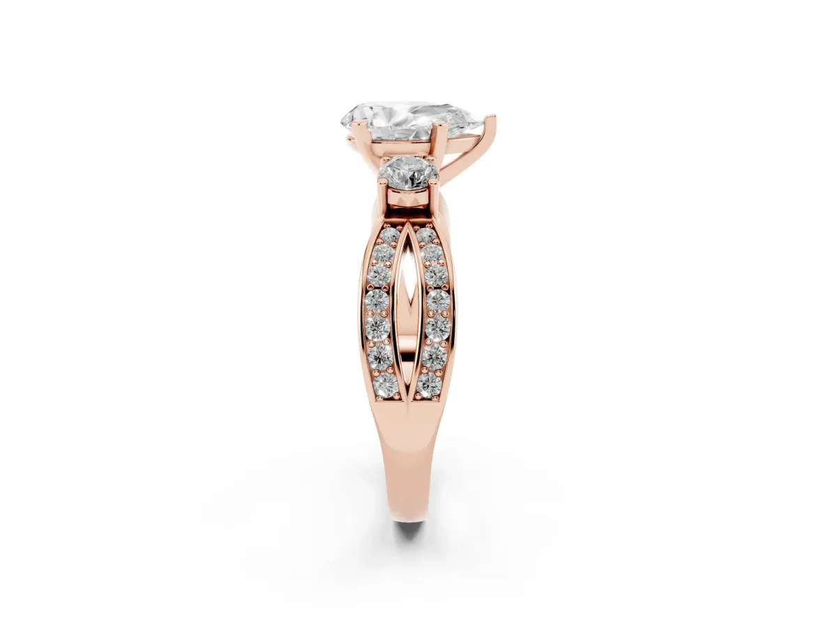 Three-Stone Pear Cut Cut Diamond Twist Band with Prong Setting Rose gold