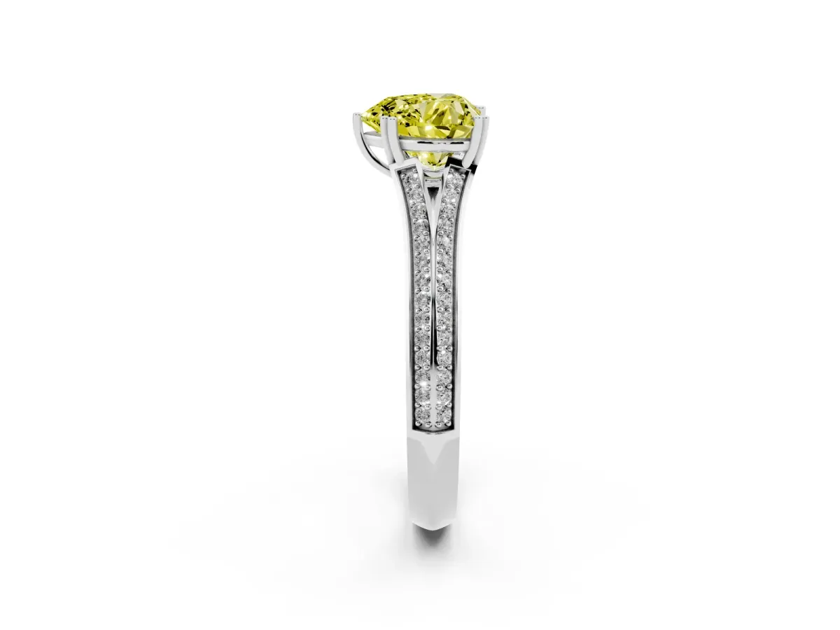 Fancy Yellow Heart Cut Diamond Split Shank Engagement Ring with Pavé Band Platinum