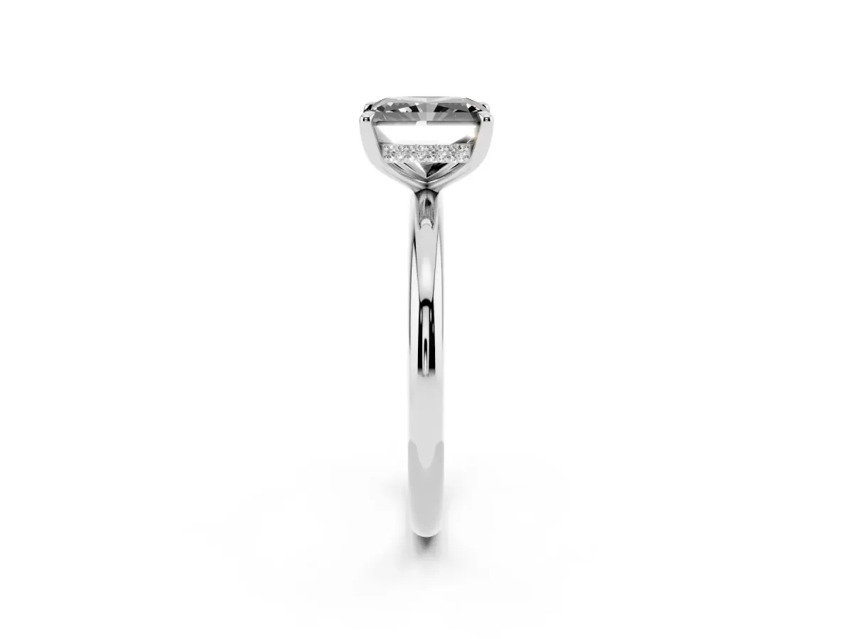 Fancy Black Radiant Cut Diamond Solitaire Ring with Thin Band and Four-Prong Setting Silver