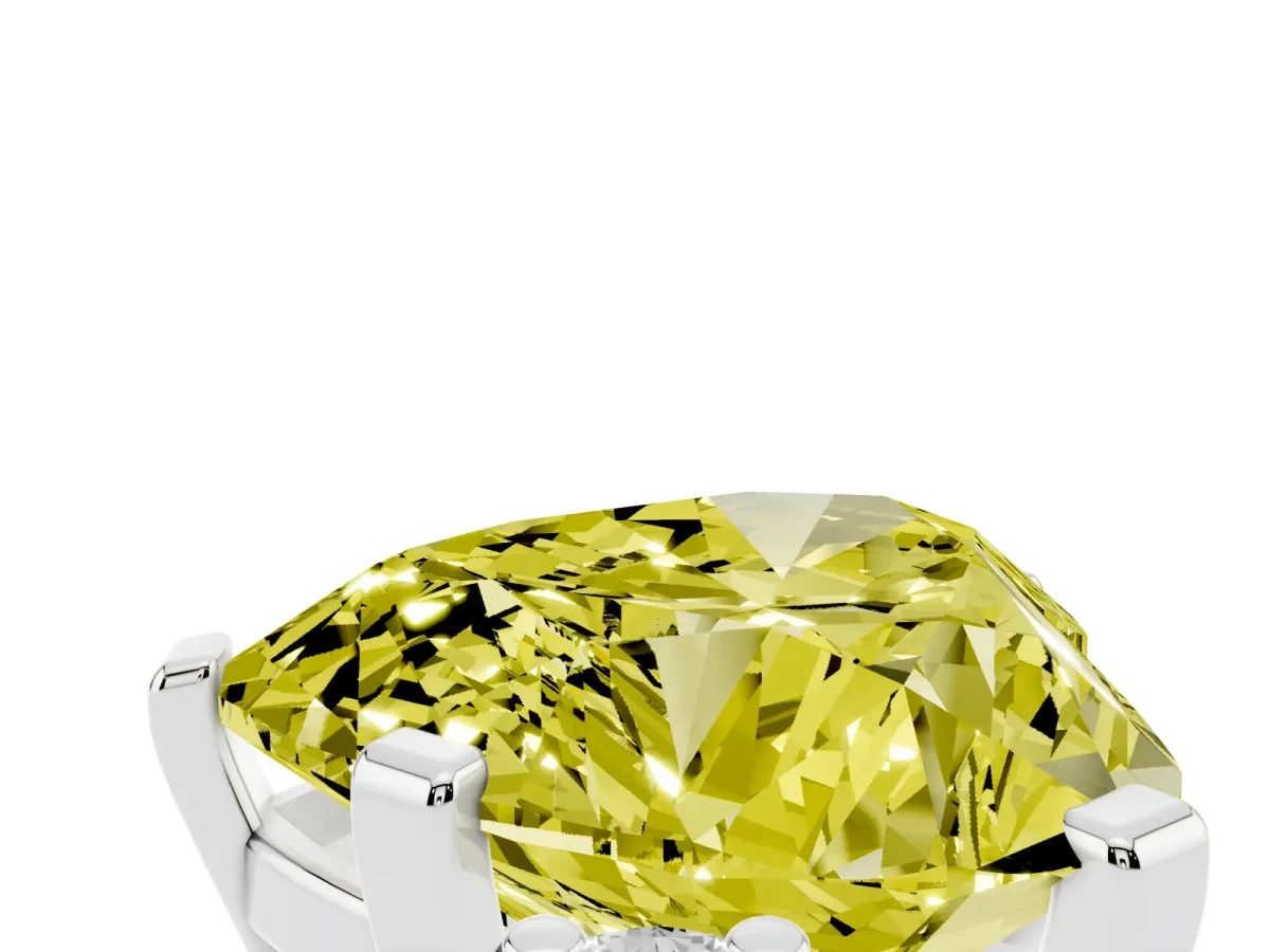 Fancy Yellow Heart Cut Cut Three-Stone Solitaire Ring with Round Accent Diamonds and Four-Prong Setting Silver