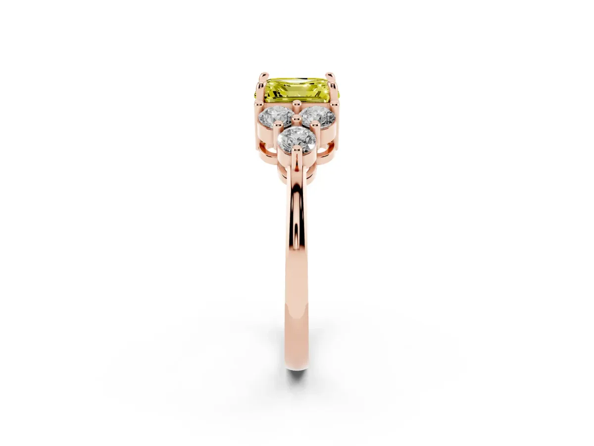 Fancy Yellow Asscher Cut Brilliant Diamond Cluster Accent Solitaire Ring with Prong Setting Rose gold