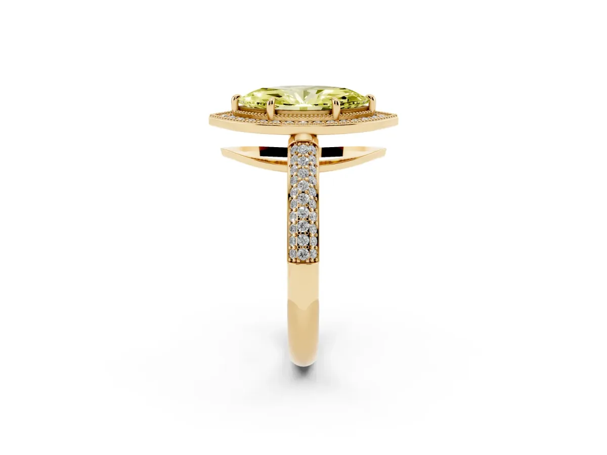 Fancy Yellow Marquise Cut Cut Halo Diamond Pave Band with Four-Prong Setting Yellow gold