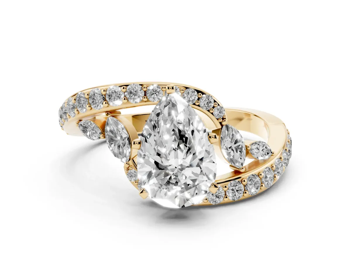 Pear Cut Solitaire with Pavé Twist Band and Four-Prong Setting Yellow gold