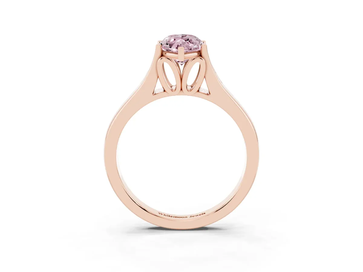 Fancy Pink Marquise Cut Solitaire Diamond Ring with Cathedral Band and Four-Prong Setting Rose gold
