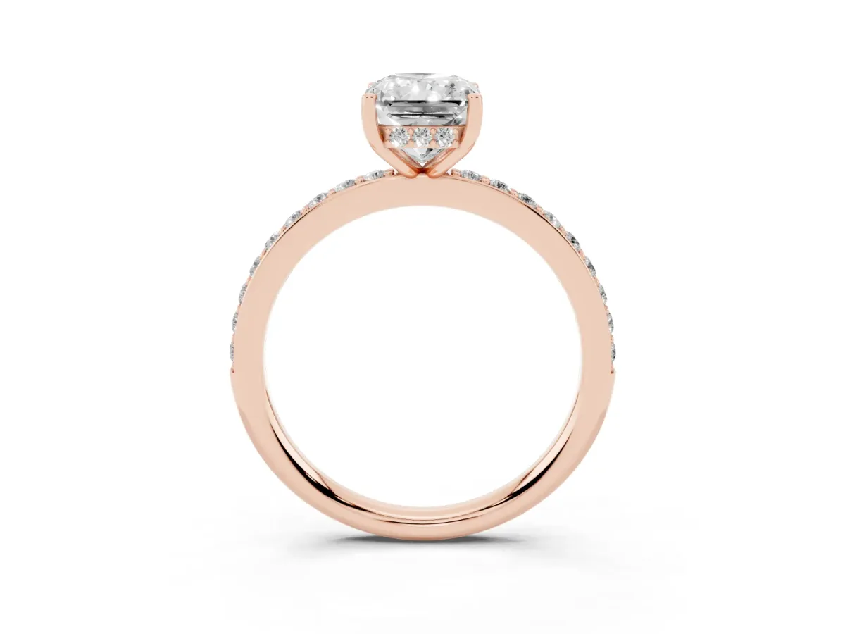 Radiant Cut Cut Diamond Pavé Band Ring with Four-Prong Setting Rose gold