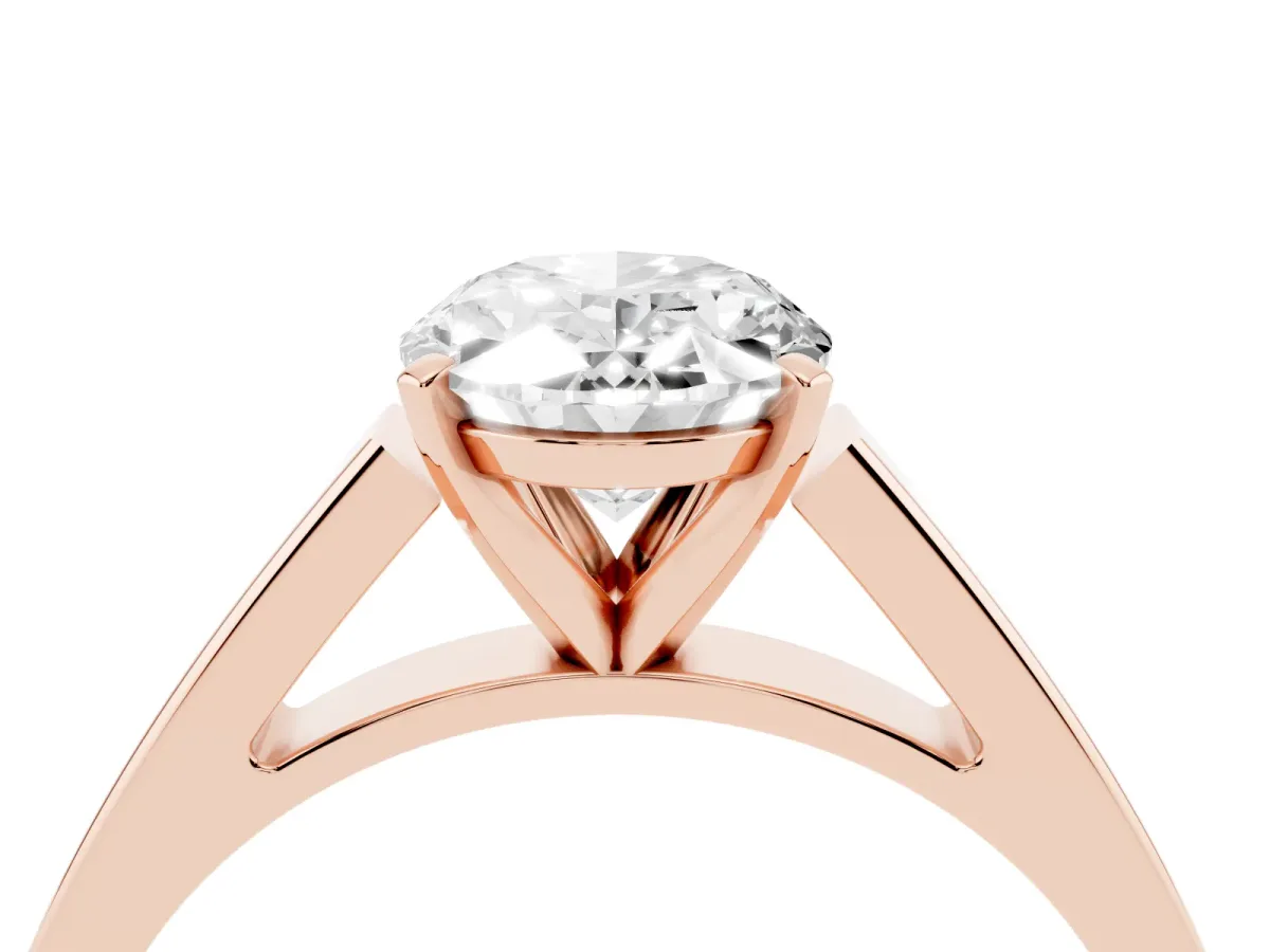 Oval Cut Solitaire Engagement Ring with Four-Prong Setting and Tapered Band Rose gold