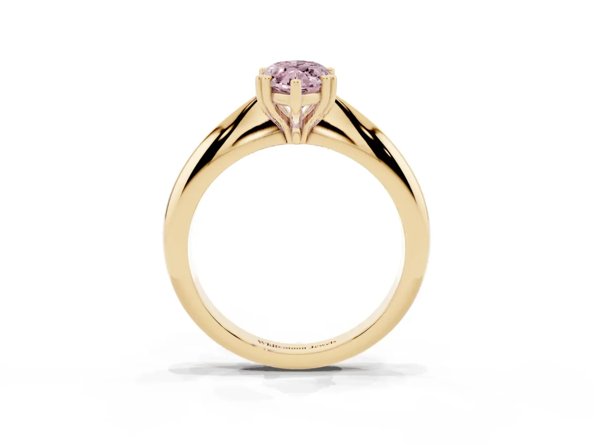 Fancy Pink Marquise Cut Cut Solitaire Engagement Ring with Tapered Band and Four-Prong Setting Yellow gold